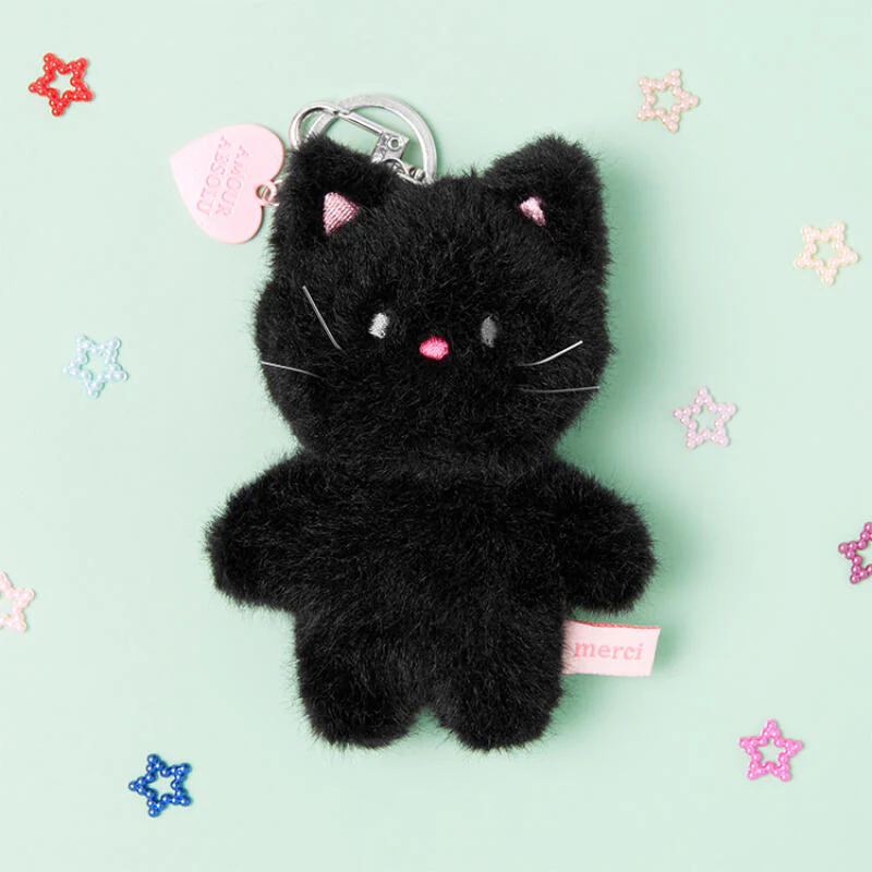 BLACK CAT HEART CHARM MINI KEYRING