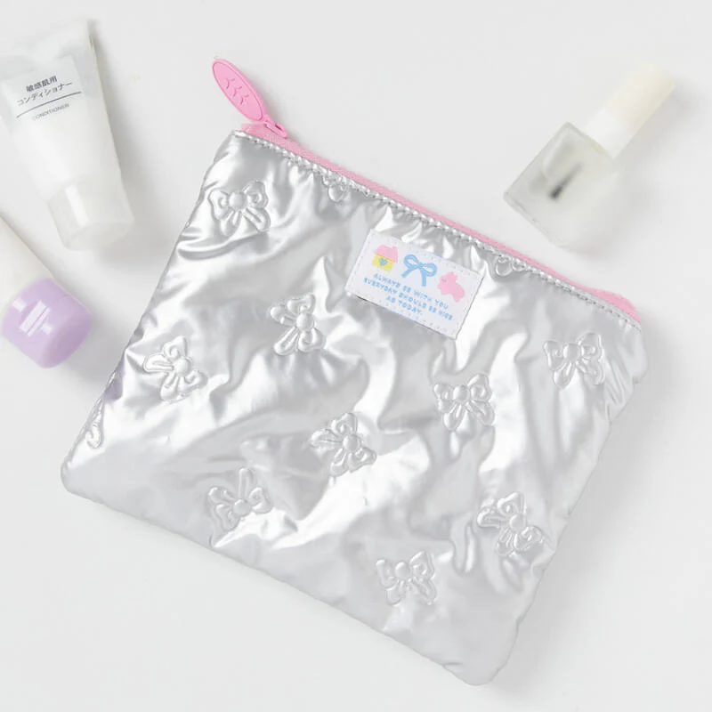 RIBBON SILVER POUCH PINK